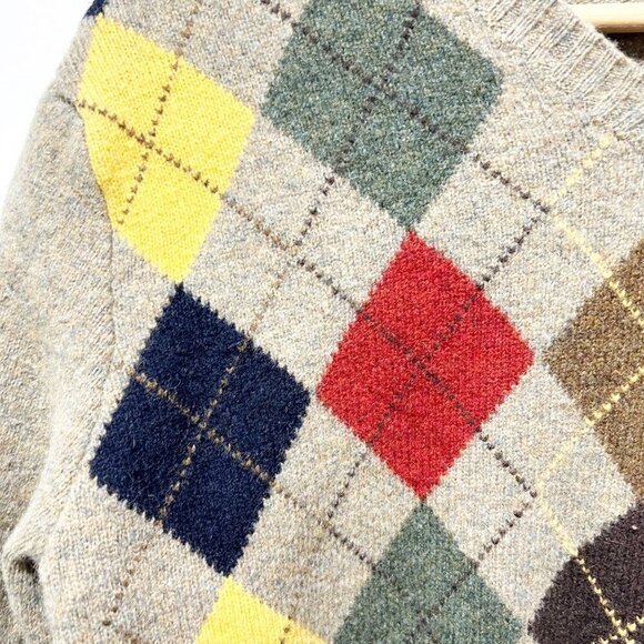 J.Crew 100% Lambswool V Neck Argyle Sweater Size Medium Premium Lambswool - Picture 7 of 10